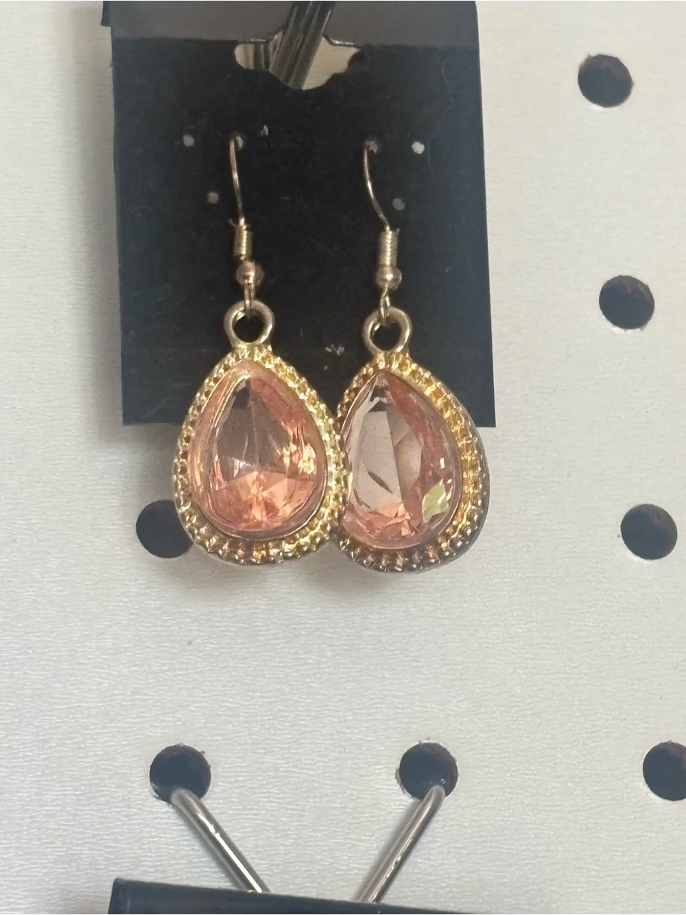 Gold Teardrop Peach Crystal Dangle Earrings - Women's Jewelry